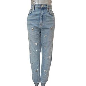 Joie Weslyn D Embellished Pearl Jeans Women's Size 27 Straight Leg High Rise